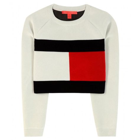 Pin for Later: These 9 Throwback Tommy Hilfiger Pieces Will Give You Major '90s Nostalgia  Tommy x MyTheresa Exclusive Flag Cropped Sweatshirt ($289) Crop Top And Sweats, Gigi Hadid Tommy Hilfiger, White Cropped Sweatshirt, Cropped White Shirt, Shirts Crop, Tommy Hilfiger Top, Tommy Hilfiger Sweatshirt, Tommy Hilfiger T Shirt, Sofia Carson