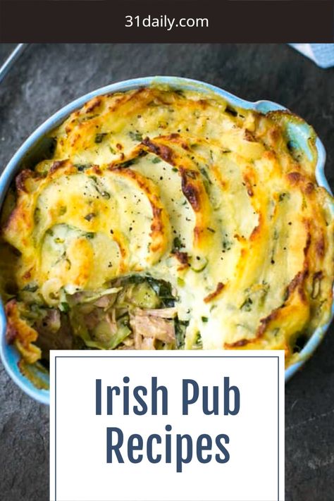 If you’re craving food from the Emerald Isle, or St. Patrick’s Day is near, we’ve gathered some irresistibly tasty Irish Pub Recipes you will want to try! Irish Sides Recipes, Irish Ham Recipes, British Pub Food Recipes, Irish Entrees, Main Meal Ideas, Irish Pub Recipes, English Food Recipes, British Food Recipes, Pub Recipes