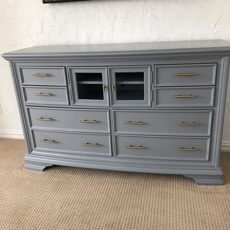 Sherwin Williams Steely Gray SW 7664 painted dresser Sw Steely Gray, Steely Gray Sherwin Williams, Sherwin Williams Steely Gray, Sherwin Williams Paint Gray, Sherwin Williams Gray, Sherwin Williams Colors, Gray Paint, Grey Paint, Grey Paint Colors