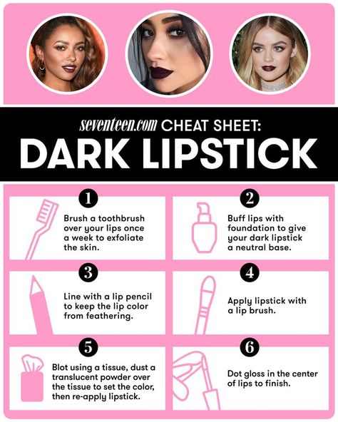 What Celebrities Know About Applying Dark Lipstick Lipstick Guide, Lip Pencil Colors, Gothic Mode, Lipstick Tutorial, Dark Lipstick, Lipstick Art, How To Apply Lipstick, Lipstick Swatches, Dark Lips