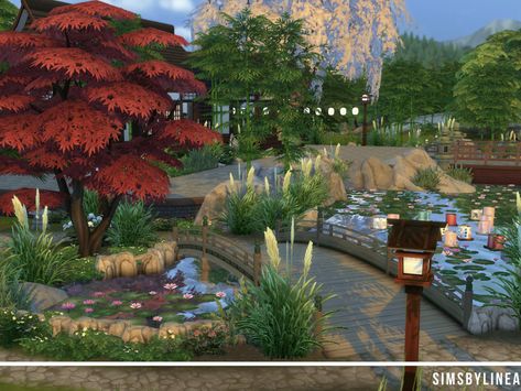 Sims 4 Meditation Cc, Sims 4 Zen Garden, Sims 4 Japanese Family House, Garden Sims 4, Japanese Family Home Sims 4, Japanese Home Sims 4, Spa Garden, Game House, Zen House