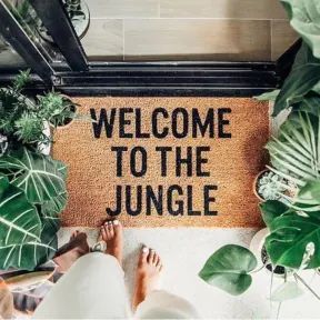 Jungle Door, Urban Outfitters Home, Jungle House, Plants Quotes, Uo Home, Indoor Jungle, Welcome To The Jungle, Plant Mom, Welcome Mat