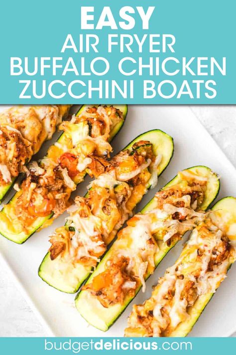 Buffalo Chicken Zucchini Boats, Buffalo Chicken Zucchini, Air Fryer Buffalo Chicken, Zucchini Boat Recipes, Favorite Recipes Chicken, Shredded Chicken Recipes, Chicken Zucchini, Zucchini Boats, Air Fryer Recipes Chicken