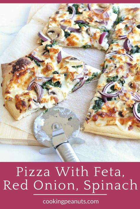 Chicken Feta Pizza, Pizza Feta Cheese, Pesto Feta Pizza, Feta Cheese Pizza, Baked Feta With Olives & Sun Dried Tomatoes, Pizza Seasoning, Feta Pizza, Large Pizza, Homemade Pizza Dough