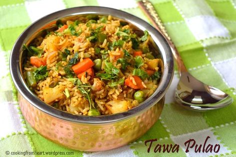 Tawa Pulao | Mumbai Street Food Tava Pulav Street Food Vegetarian, Pot Rice Recipe, Tawa Pulao Recipes, One Pot Rice Meals, Tawa Pulao, Mumbai Street, Pav Bhaji Masala, Indian Rice Recipes, Mumbai Street Food