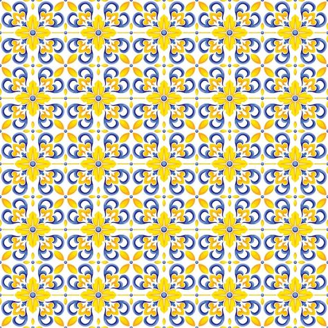 Mediterranean pattern blue and yellow th... | Premium Vector #Freepik #vector #retro-pattern #sicily #mosaic-tiles #seamless-texture Mediterranean Pattern, Blue Mosaic Tile, Yellow Theme, Blue Mosaic, Floor Patterns, Retro Pattern, Food Packaging, Blue And Yellow, Vector Photo