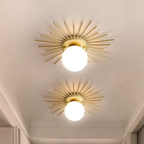 Modern Flush Mount Sun Shape Ceiling Light Fixture with Glass for Hallway Close To Ceiling Lights Gold Ceiling Lamp, Cheap Ceiling Lights, Iron Ceiling, Globe Ceiling Light, Street Lighting, Metal Ceiling Lighting, Gold Ceiling, Modern Flush Mount, Dopamine Decor