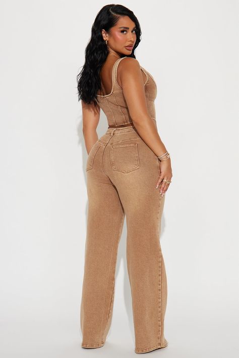 Available In Brown. Denim Pant Set Corset Top Button Front Wide Leg Pant Button and Zipper Closure Stretch 31" Inseam Disclaimer: Due To The Specialized Wash Process, Each Garment Is Unique. Top: 55% Cotton 10% Viscose 33% Polyester 2% Spandex Pants: Self: 55% Cotton 10% Viscose 33% Polyester 2% Spandex Lining: 80% Cotton 20% Polyester Imported | Not My First Rodeo Denim Pant Set in Brown size Large by Fashion Nova Not My First Rodeo, Glam Closet, My First Rodeo, Brown Denim, Gal Gadot Wonder Woman, First Rodeo, Spandex Pants, Unique Top, Wide Leg Pant