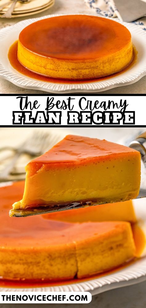 Flan Creamy Flan, Custard Baked, Caramel Custard Recipe, Easy Caramel Sauce, Flan Recipe Easy, 5 Ingredient Desserts, Flan Dessert, Baked Cinnamon Apples, Novice Chef