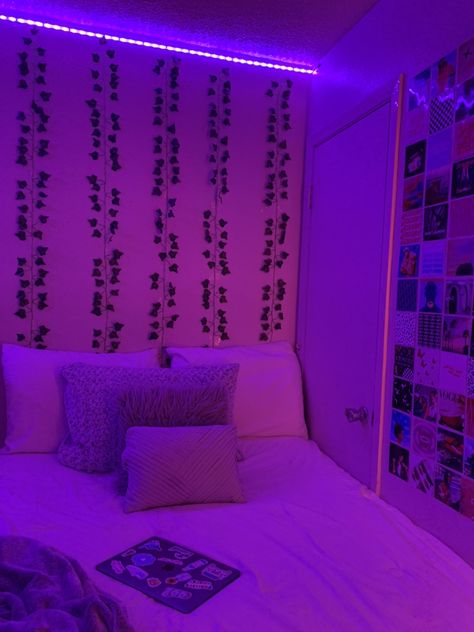 room tour on my channel : lowkey yariii Neon, Led, Bedroom, Bed, Purple, Wall, Design