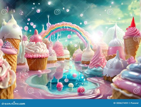 Ice Cream World Illustration, Candy World Illustration, Fairy Tale Landscape, Tooth Illustration, Jelly Cupcakes, Ice Cream World, Jelly Ice Cream, Candy World, World Landscape