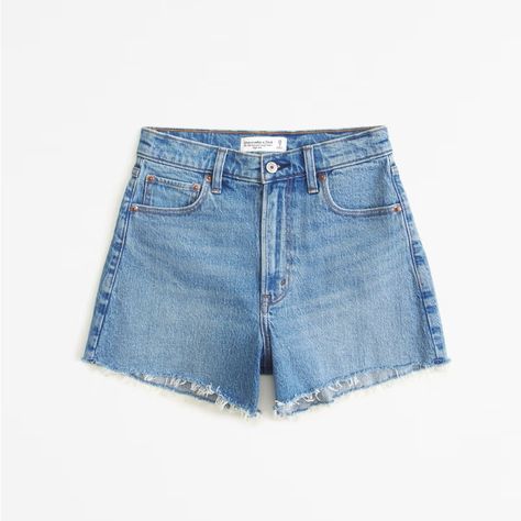 High Rise 90s Cutoff Short High Rise 90's-Style Denim With A Looser Fit Through The Leg And More Room Through The Hip And Thigh, And A 3.25 Inch (8.25 Cm) Inseam. Vintage Stretch Denim In A Medium Wash, With Zipper Fly And Frayed Hem. Imported. Body:99% Cotton, 1% Elastane / Pocket Bag:70% Polyester, 30% Cotton Dad Shorts, Abercrombie And Fitch Shorts, Short Women, Low Rise Shorts, Abercrombie And Fitch Jeans, High Rise Denim Shorts, Distressed Jean Shorts, Jeans For Short Women, Distressed Denim Jeans