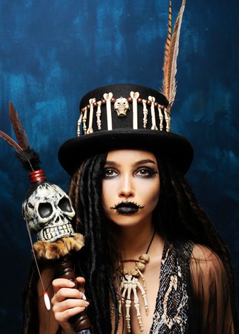 Adult Voodoo Witch Doctor Top Hat with Brown Feather Voodoo Costume Makeup, Top Hat Costume Woman, Female Voodoo Priestess, Diy Witch Doctor Costume Women, Womens Witch Doctor Costume, Halloween Voodoo Costume, Voodoo Witch Makeup Halloween, Voodoo Dolls Costume, Voodoo Woman Costume