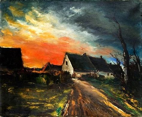 Artwork by Maurice de Vlaminck, Village scene at sunset, Made of oil on canvas Maurice De Vlaminck, Fauvism Art, Village Scene, Impressionist Artists, Farm Scene, Fauvism, School Art Projects, Great Paintings, Post Impressionists