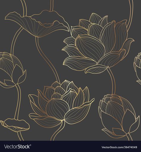 Lotus Flower Pattern Design, Gold Print Design, Golden Pattern Design, Lotus Flower Mural, Lotus Print Pattern, Luxury Pattern Design Inspiration, Lotus Pattern Design, Lotus Flower Art Design, Lotus Flower Drawing Design