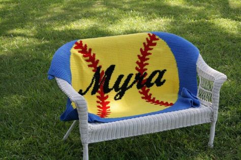 Crochet Softball, Softball Blanket, Baseball Blanket, Baseball Designs, Crocheted Blankets, Can Holder, Baseball Design, Afghan Crochet, Crochet Afghans