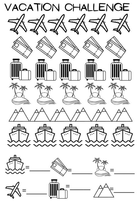 "DIGITAL versions of the Vacation Savings Challenge. There are two different formats included: one  that is big and takes up the whole page to use for digital planners or budget books and second version where you can print and cut out mini ones to be used in physical budget binders. You get to determine the dollar amount that each image represents to help you reach your overall savings goal! If you are having trouble with formatting/getting cut off while printing, change settings to \"FIT TO SCA Budget Books, Vacation Savings Challenge, Savings Goal, Vacation Savings, Monthly Savings, Savings Goals, Travel Savings, Budget Book, Super Rich