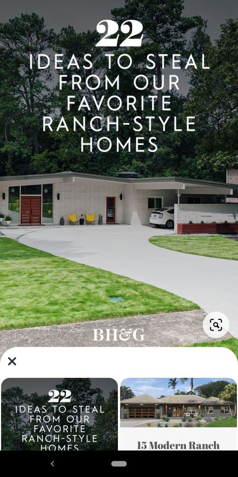 1960s Ranch House Exterior, Ranch Landscaping Ideas, Ranch House Landscaping, Mid Century Modern House Exterior, Brick Ranch Houses, Ranch House Remodel, Mid Century Modern Exterior, Ranch House Exterior, Mid Century Exterior