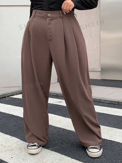 Dazy Plus Fashionable Straight Wide Leg Loose Fit Pants For Plus-Size Women | SHEIN South Africa Loose Fit Pants, Straight Trousers, Plus Size Pants, Fit Pants, Women's Trousers, Wide Leg Trousers, Workout Pants, Trousers Women, First Order