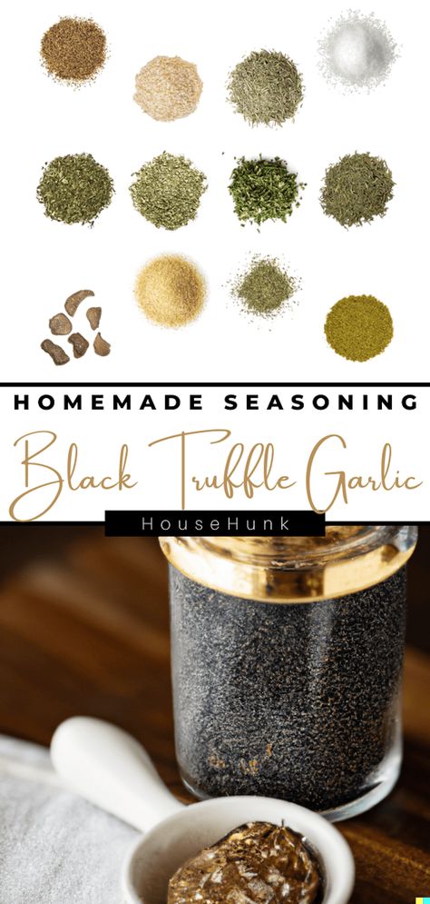 Take your cooking to the next level with this homemade black truffle garlic seasoning blend. Bursting with an earthy, garlicky flavor, it's the perfect addition to pasta dishes, grilled meats, or roasted vegetables. #homemadespices Truffle Parmesan Black Garlic Seasoning, Truffle Seasoning Recipes, Truffle Powder Seasoning Recipes, Truffle Sauce Recipe, Truffle Seasoning, Diy Truffles, Black Truffle Oil, Truffle Sauce, Drink Inspiration