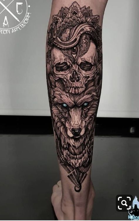 Tattoo Wolf, Wolf Tattoo Sleeve, Full Leg Tattoos, Wolf Skull, Skull Sleeve Tattoos, Forarm Tattoos, Cool Forearm Tattoos, Inspiration Tattoos, Wolf Tattoo Design