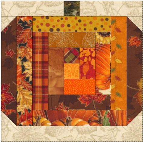 Log Cabin Pumpkin Quilt Block Pattern Download | Etsy Pumpkin Quilt Block, Accuquilt Quilts, Pumpkin Quilt Pattern, Pumpkin Quilt, Autumn Quilts, Seasonal Quilts, Calendar Quilts, Fall Blocks, Halloween Quilt Patterns