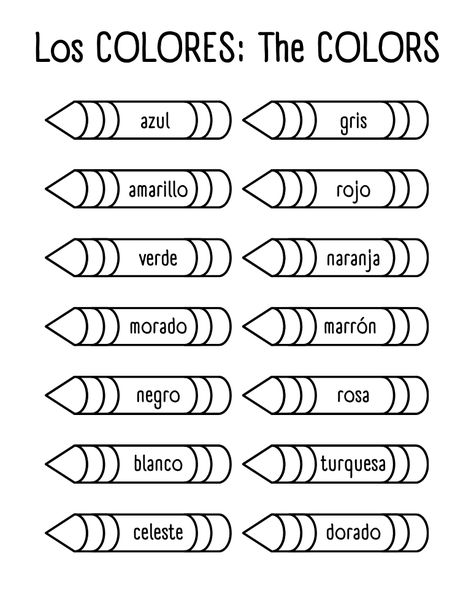 Free Printable Spanish Colors Charts For Kids Pre K Spanish Activities, How To Teach Spanish To Kids, Spanish For Kindergarten Free Printable, Spanish Colors Worksheet, Teaching Spanish To Preschoolers, Spanish For Kids Printables, Spanish Worksheets For Kids Printables, Spanish Activities For Kids, Spanish Worksheets For Kids