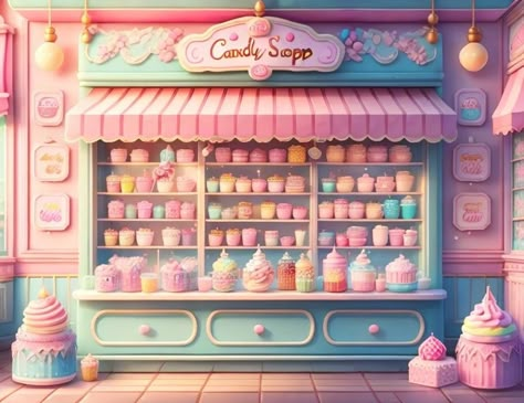 Vintage Candy Shop Aesthetic, Candy Shop Illustration, Candy Shop Aesthetic, Jelly Store, Candy Props, Candy Rainbow, Candy Decor, Pastel Home Decor, Rose House