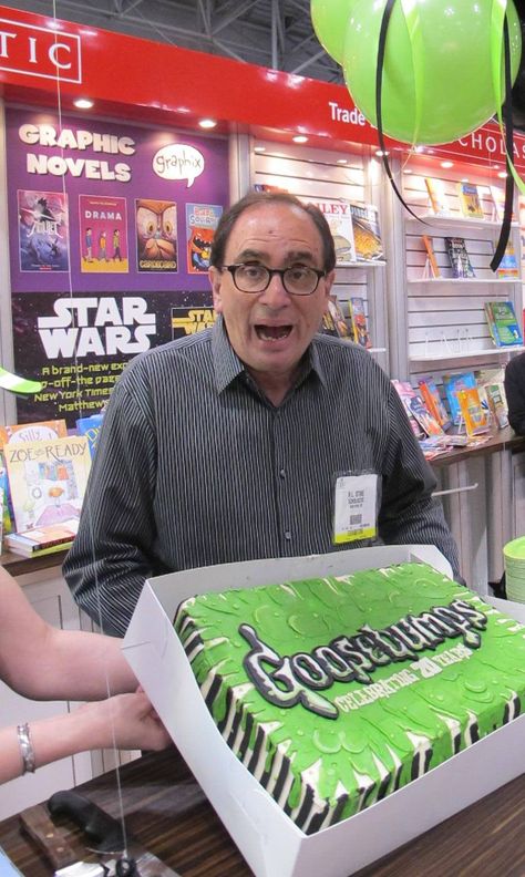 My son loves the Goosebump series.  RL Stine reacts in mock horror to 20th Anniversary, BEA 2012. Rl Stine, Goosebumps 2015, Goosebumps Party, Slappy The Dummy, Goosebumps Books, Halloween Tea Party, Monster Birthday, Cool Wallpapers Cartoon, Programming For Kids