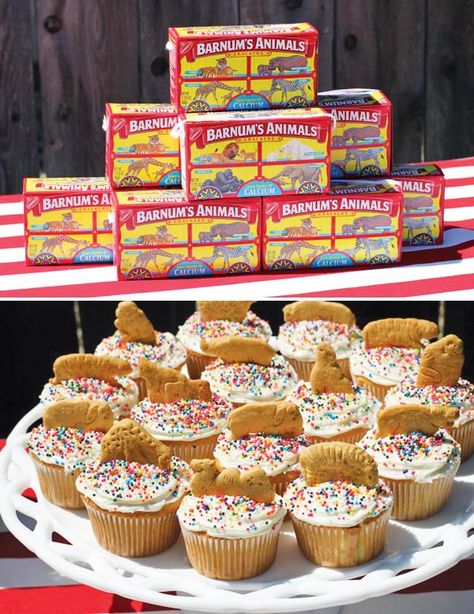 Circus First Birthday Party, Simple Cupcakes, Circus First Birthday, Animal Cracker, Big Top Circus, Zoo Birthday Party, Circus Carnival Party, Circus Theme Party, Zoo Birthday