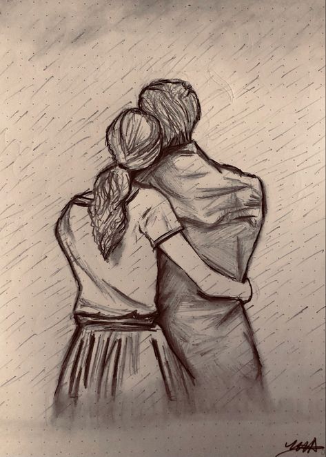 rain makes everything so much more romantic Couples In Rain Drawing, Rain Drawing Sketches, Rain Sketch, Rainy Day Images, Couple In Rain, Hugging Drawing, Umbrella Drawing, Hard Drawings, Sketch Images