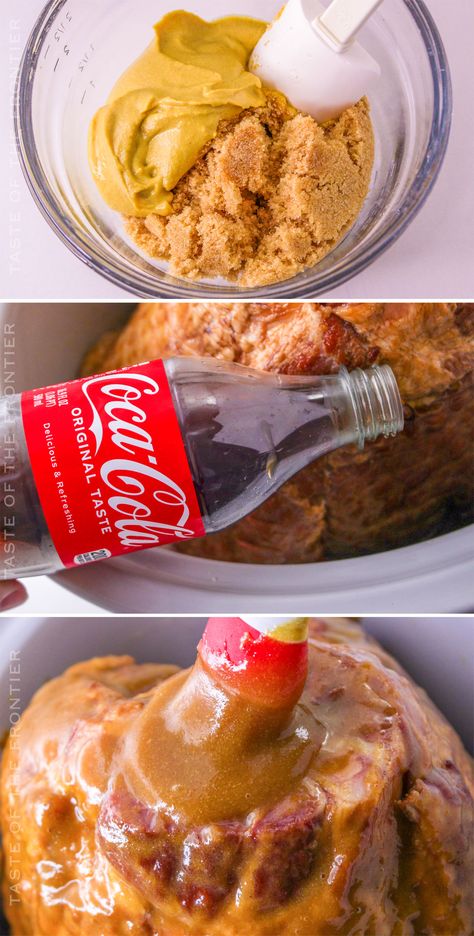 You'll love this simple and delicious Coca-Cola Ham made in either the slow cooker or the oven. It makes holiday prep so easy! Coco Cola Glazed Ham, Crockpot Ham With Coke Coca Cola, Coca Cola Ham Glaze, Cola Ham Slow Cooker, Crockpot Coke Ham, Baked Ham Recipes With Coke, Coke Ham In Oven, Coca Cola Glazed Ham, Ham With Coke And Brown Sugar