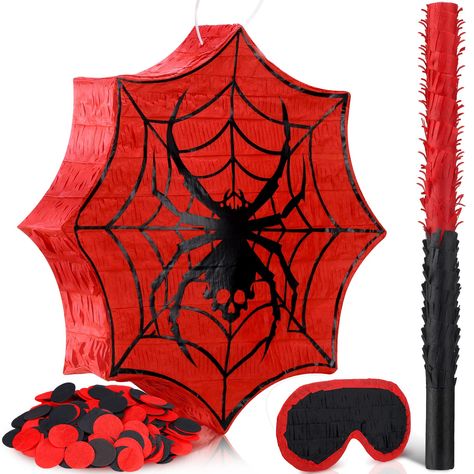 PRICES MAY VARY. Package Includes: you will get a spider pinata decorated with many accessories of the same theme, including a PVC bat, a black and red eye mask, 50g square confetti; This spider-themed piñata set is in the shape of spider web, bright colors, easy to get kids to love Dimension: this pinata for birthday parties measures approx. 13 x 13 inches/ 33 x 33 cm, plenty of room for you to fill it with candy, trinkets, chocolates, confetti up to 5 pounds; The pinata is of appropriate size Spider Pinata, Spiderman Birthday Party Decorations, Spiderman Decorations, Spiderman Birthday Party, Party Favors Birthday, Kids Birthday Party Decoration, Spiderman Spider, Spiderman Party, Mens Birthday Party