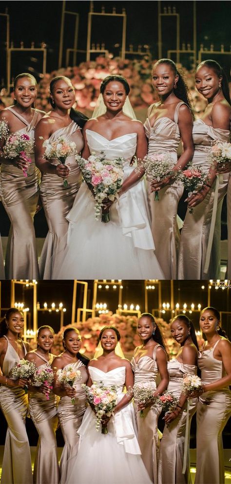 Champaign Dresses Bridesmaid, Champagne Bridesmaid Dresses Black Women, Black Women Bridesmaid Dresses, Brown Bridesmaid Dresses, Glam Wedding Dress, Neutral Bridesmaid Dresses, Gorgeous Bridesmaid Dresses, Girls Bridesmaid Dresses, Wedding Color Combos