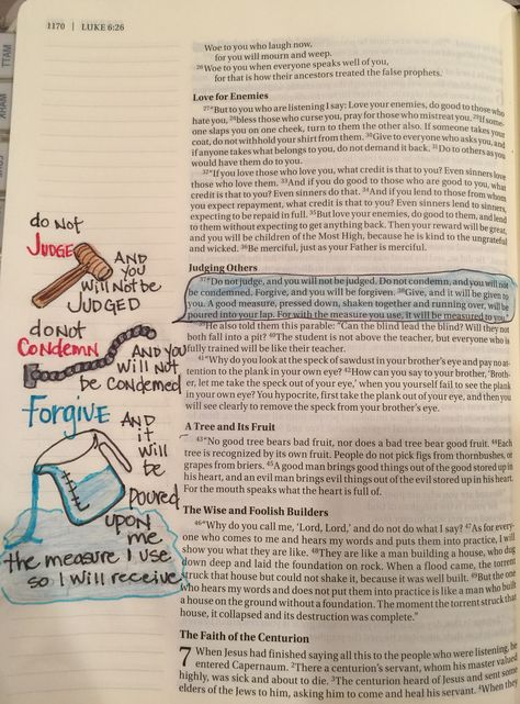 Luke 6:37 Bible Journaling. Forgiveness. Luke 16 Bible Journaling, Luke 5 Bible Journaling, Luke 6 Bible Journaling, Mark 6 Bible Journaling, Luke 6:37, Luke Bible, Bible Marking, Bible Pic, Luke 6 37