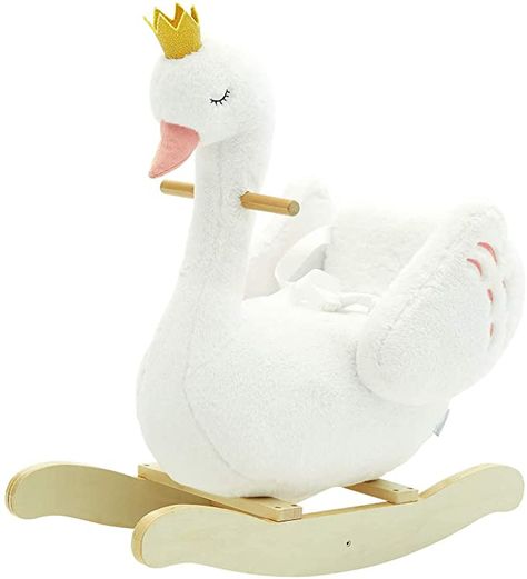 Swan Rocker, Expensive Baby Gifts, Baby Rocker Chair, Plush Rocking Horse, Swan Nursery, Swan Animal, Wood Rocking Horse, Rocking Horse Toy, Rocking Toy