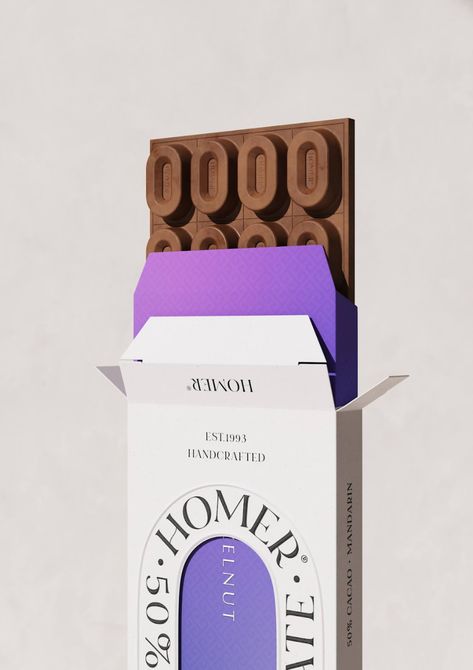 Homer Chocolate – Packaging Of The World Chocolate Bar Packaging, Purple Minimalist, Bar Packaging, Chocolate Packaging Design, Colorful Chocolate, Chocolate Design, Tea Brands, Graphic Design Packaging, Chocolate Packaging