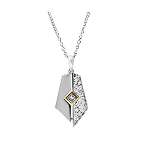 14Kt White Yellow Gold Diamond 1/3Ctw PendantMetal : 14K White Yellow GoldStone Shape :Princess & RoundStone Quantity :17Stone Weight :0.33 ctw Yeprem Jewelry, Redesign Ideas, Geometry Jewelry, Vintage Gold Brooch, Gold Jewelry Stores, White Gold Pendant, Gold Brooch, Gold Ring Designs, Cz Jewelry