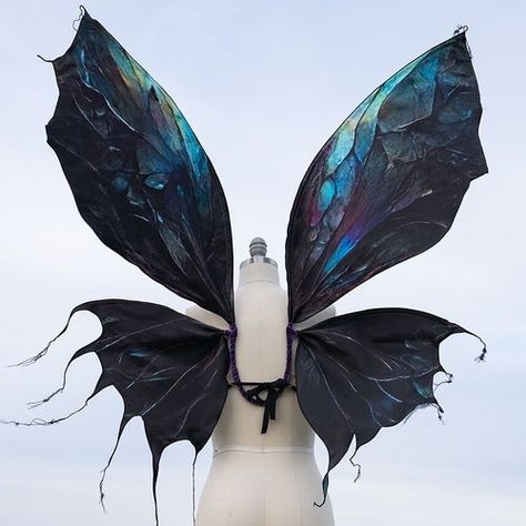 Black Fairy Wings Aesthetic, Shop Fairy Wings, Dark Faerie Costume, Moth Wings Costume, Fabric Fairy Wings, Dark Fairy Wings, Wing Outfit, Enchantix Wings, Fae Wings