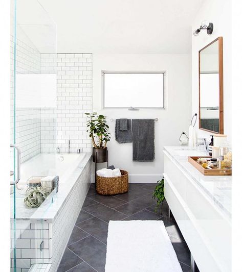 Pinning this morning and came across this simple, cool + timeless bathroom.  Also some mid-week sales picks are up on Beckiowens.com.  via @100_layercake #familybathroom Bathroom Vanity Decor Ideas, Vanity Decor Ideas, Room Layout Ideas, Slate Floor, Farmhouse Bathroom Decor Ideas, Bathroom Vanity Decor, Farmhouse Bathroom Vanity, Timeless Bathroom, Bathroom Trash Can