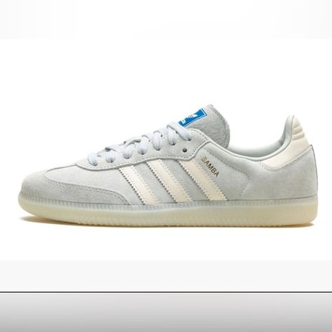 Adidas Sambas - Light Blue/Silver (New with tags) Adidas Samba Women, Adidas Sambas, Color Wonder, Window Color, Off White Shoes, Chalk White, Adidas Samba, Blue Adidas, White Shoes