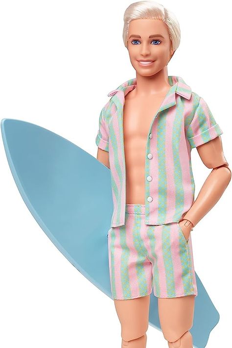 Oh my goodness modern day Ken!!  This Barbie Movie certainly has a good message for young and old alike. Dressed in a surf-casual outfit, he is having the best day ever in Barbie Land! Featuring a posable body and displayable packaging, this Ken doll makes a great gift for fans and collectors alike!-A must have for your collection!! -4% £43.21 Barbie Land, Barbie The Movie, Doll Barbie, Barbie Movie, Ken Doll, Barbie Movies, Best Day Ever, Green Stripes, White Sneakers