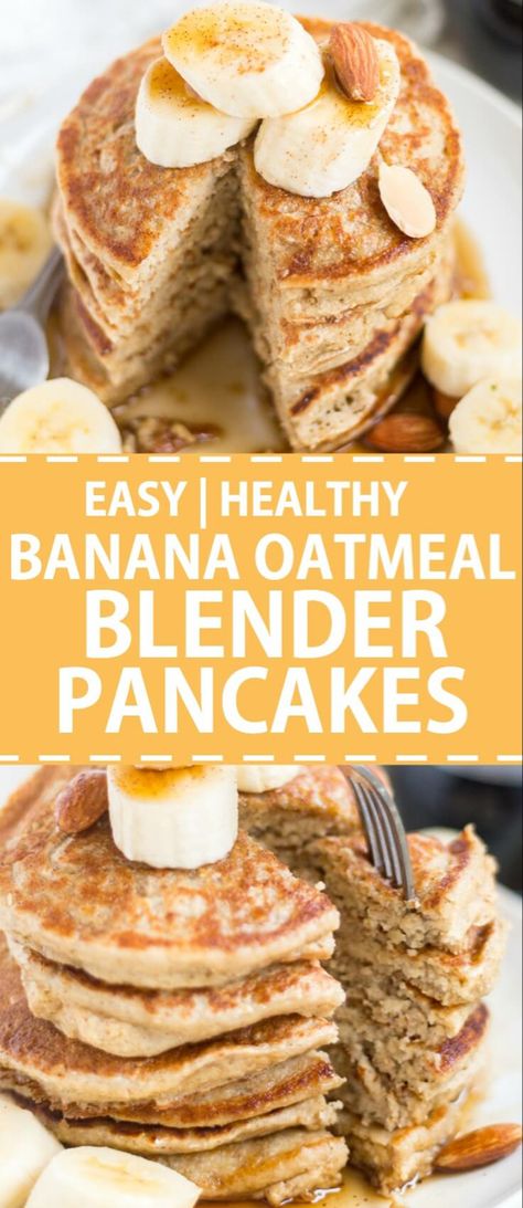 Banana oatmeal pancakes are sweetened naturally and made with no flour. Blender pancakes are easy an easy and healthy breakfast recipe. Top these healthy banana oat pancakes with fresh fruit, nuts, almond butter or syrup and serve! Oatmeal Blender Pancakes, Blender Pancakes, Easy And Healthy Breakfast, Banana Oatmeal Pancakes, Banana Oat Pancakes, Healthy Breakfast Recipe, Banana Oat, Oat Pancakes, Oatmeal Pancakes