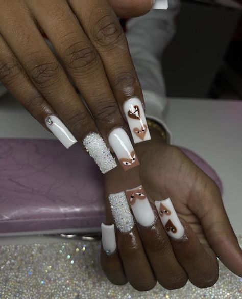 Brown Acrylic Nails, Acrylic Nail Set, Colored Acrylic Nails, White Acrylic Nails, French Tip Acrylic Nails, Dope Nail Designs, Short Square Acrylic Nails, Short Acrylic, Long Acrylic Nails Coffin