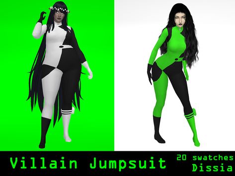 Sims 4 Catwoman Cc, Sims 4 Costumes, Sims 4 Jumpsuit, Halloween Costume Cartoon, Super Villain Costumes, Elphaba Costume, Sims Costume, Full Body Jumpsuit, Sims Inspiration