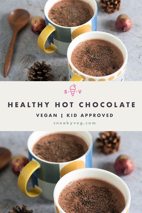 Who doesn’t love a warming mug of hot chocolate on a cold winter’s day? My kids are obsessed with it and as always I like to find ways to reduce the sugar in their favourite treats. This healthy hot chocolate is made with almond butter and sweetened with dates. It has a rich, delicious flavour and really hits the spot. It’s also dairy free so suitable for vegans. #hotchocolate #veganhotchocolate #healthyhotchocolate #almondmilkhotchocolate Winter Vegetarian Recipes, Vegetarian Drinks, Vegan Chocolate Recipes, Autumn Recipes Vegetarian, Healthy Hot Chocolate, Vegan Hot Chocolate, Plant Based Recipes Breakfast, Vegetarian Christmas, Vegetarian Meals For Kids