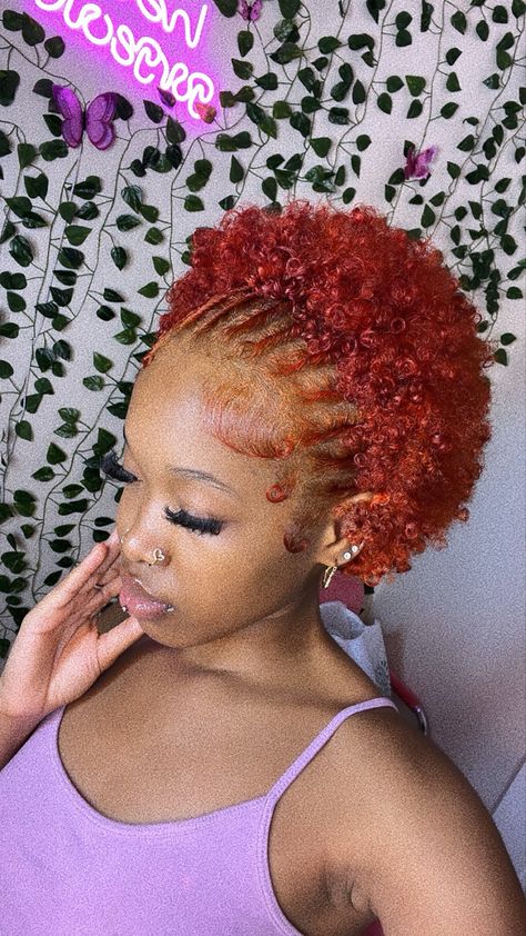 #orangehair #gingerhair #shorthair #naturalhairstyles #blackgirlstyles #aesthetic #quickstyles #afro #coloredhairstyles #curls #curlshorthair Twa Hairstyles Black Women, Cute Big Chop Hairstyles, Finger Curls 4c Hair, Hairstyle For Short Afro Hair, Short Afro Styles For Black Women, Short Locs With Curls, Hairstyles For Big Chop, Short Dyed Curly Hair, Natural Afro Hairstyles Short