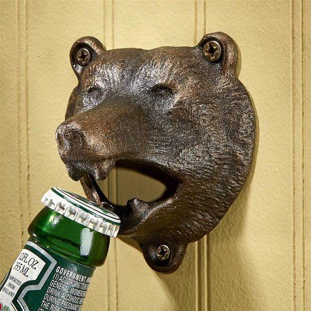 Cool Bottle Openers, Bear Bottle, Wood Bottle Opener, Wood Bottles, Electric Wine Opener, Mounted Bottle Opener, Wall Mounted Bottle Opener, Blue Led Lights, Vintage Display