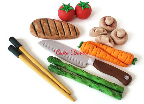 Fondant Vegetables, Chicken Carrots, Chef Cake, Fondant Cake Toppers, Food Topper, Fondant Toppers, Our Place, Food Cake, Fondant Cake