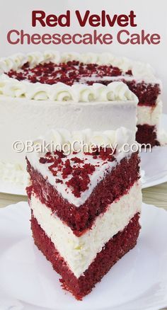 Red Velvet Cheesecake Cake Recipe. A soft and moist cake, filled with a creamy cheesecake, and topped with whipped cream. Tasty and delicious! #cake #recipe #dessert #cakes #redvelvet #yummy #homemade #fromscratch Birthday Cake Ideas Red Velvet, Cheesecake Cake Filling, Cheesecake Filling For Cake, Red Velvet Cheesecake Cake, Red Velvet Cheesecake Brownies, Bolo Chiffon, Cheesecake Cake Recipes, Apple Tarts, Lime Cupcakes